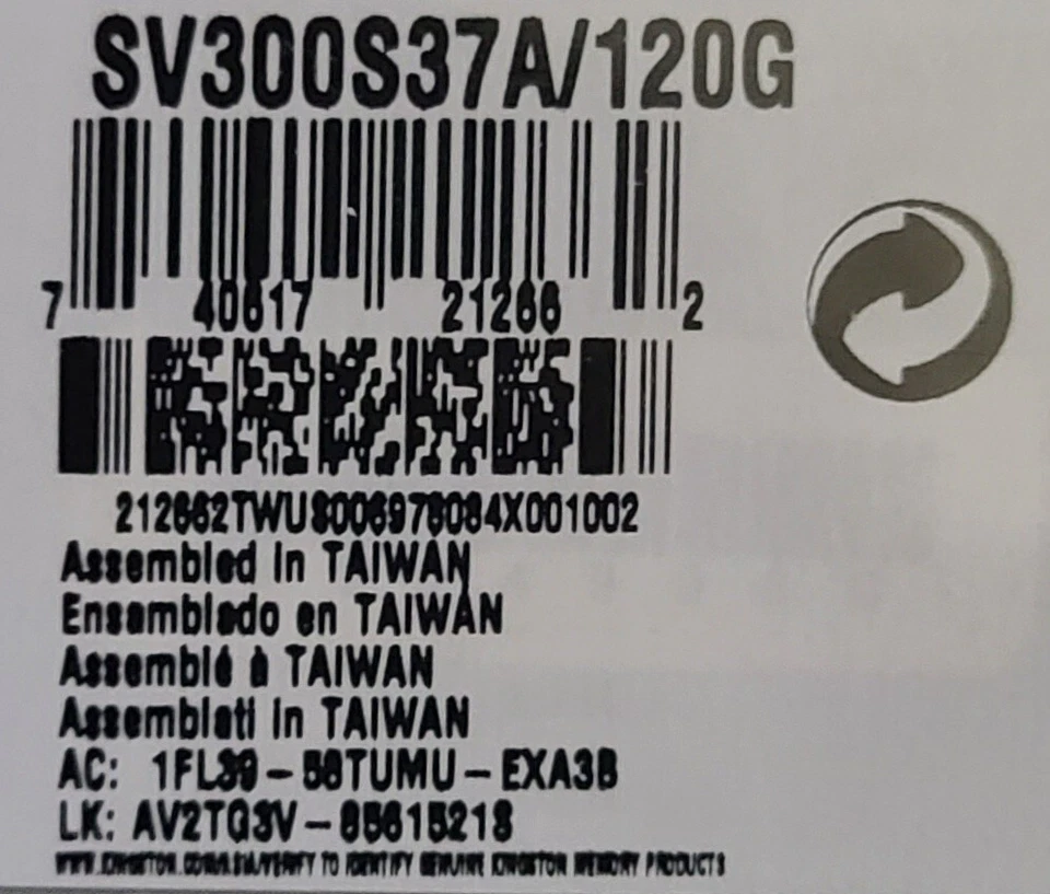 Genuine Kingston SSDNow V300 SV300S37A/120G 2.5" 120GB SSD Solid State Drive - Image 3 of 3