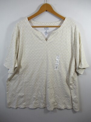 NEW Croft & Barrow T-Shirt Women 3X Beige Floral Half Sleeve Cotton V-neck