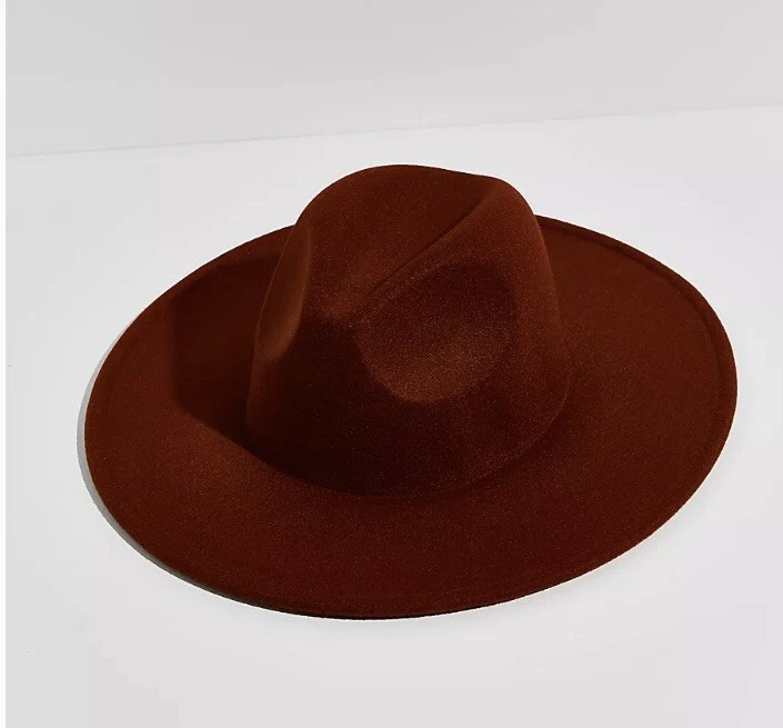 Nuevo Sombrero Free People Clean Pizarra OS Castaño Borgoña Ala Ancha Occidental Foto 3 de 4