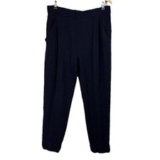 Vince Waffle Knit Wool Blend Pleat Pull-On Pant Pockets Black Women Large