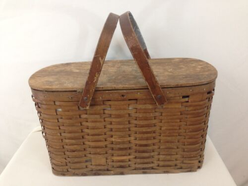 Wicker 2 Handle Metal Tin Lined Refrigerated Antique Picnic Basket - Picture 1 of 11