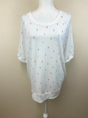 Lularoe XL Jane Sweater Shirt White Americana Falling Star Short Sleeve