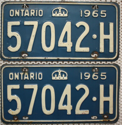 Ontario Kanada Nummernschilder als Paar 1965 Autokennzeichen Canada Schilder 42H
