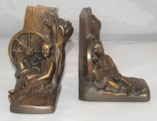 VINTAGE PAIR OF FIGURAL METAL BOOK ENDS HUCKLEBERRY FINN PHILADELPHIA MFG PM 