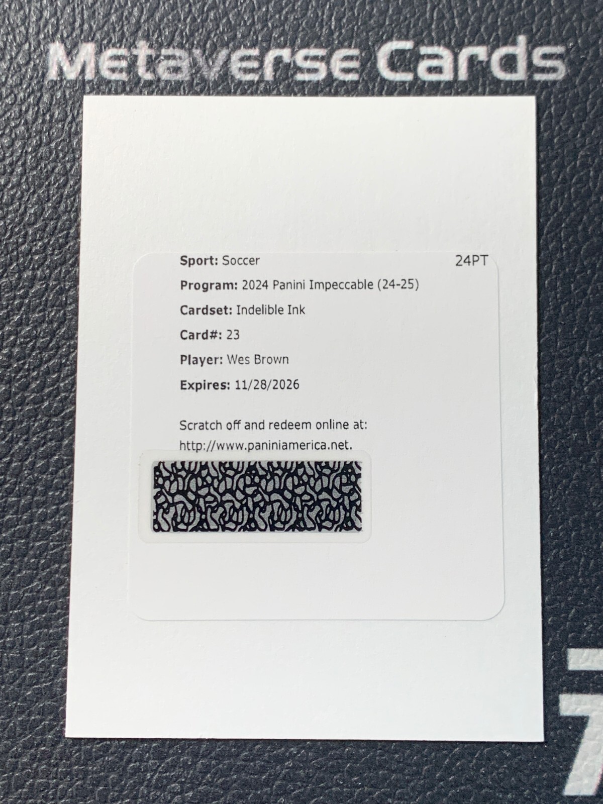 2024-25 Panini Impeccable EPL Indelible Ink Auto Wes Brown /99 Redemption