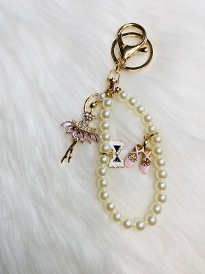 Ballet Girl Shoe Keychain Charm Handbag Charm Bag Jewelry Faux Pearl Strap New