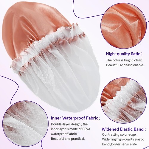 4 Pack Women Shower Caps Reusable Waterproof Large Hair Shower Cap Set Bath Hats - Picture 3 of 8