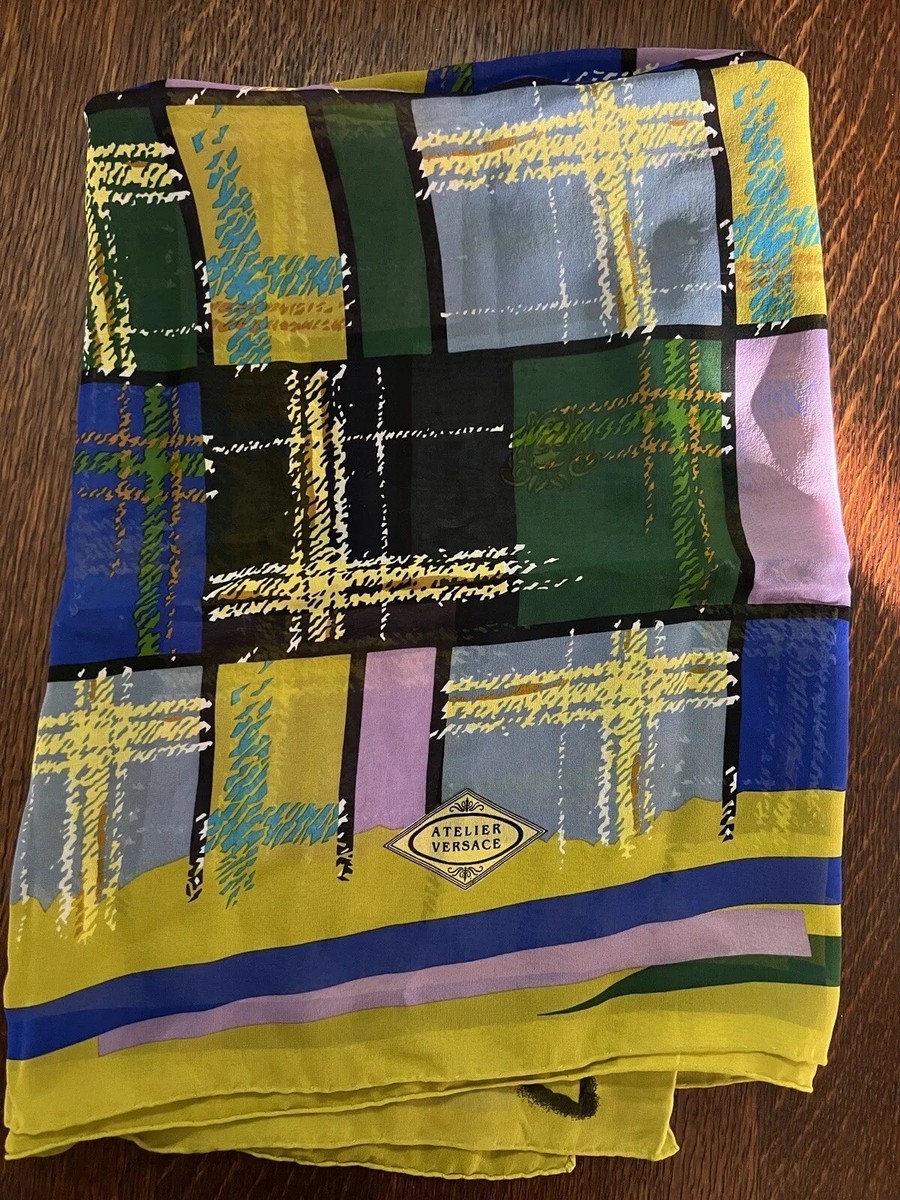Atelier Versace 100% silk scarf 34” Square Blue, Green