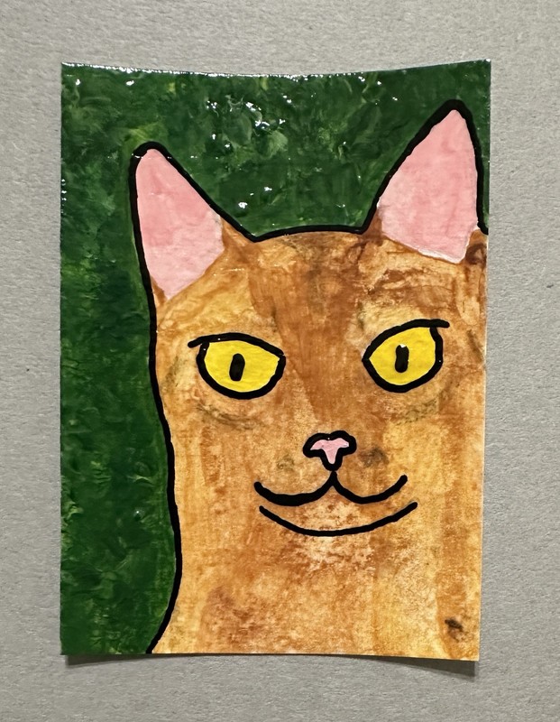 Original ACEO Art Card - Cat - 3.5 inch x 2.5 inch Acrylic Painting