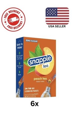  ( Lot Of 6) New Snapple Peach Tea Zero Sugar on the go Packets 36 Total 