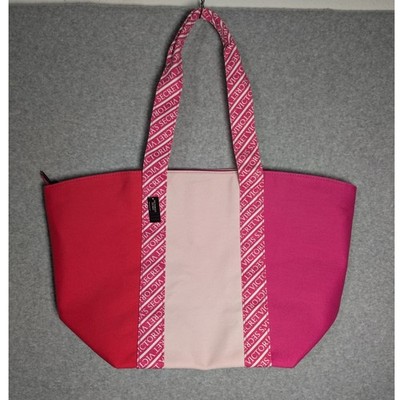 Victorias Secret Tote Bag Pink Colorblock Logo Strap Zip Top Barbiecore Beach