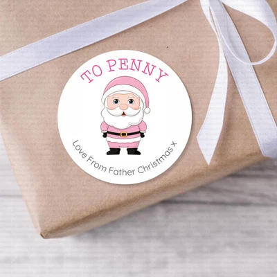HOMEMADE 48 Pink Christmas Stickers | Personalised Father Christmas Labels | Gift Wrap
