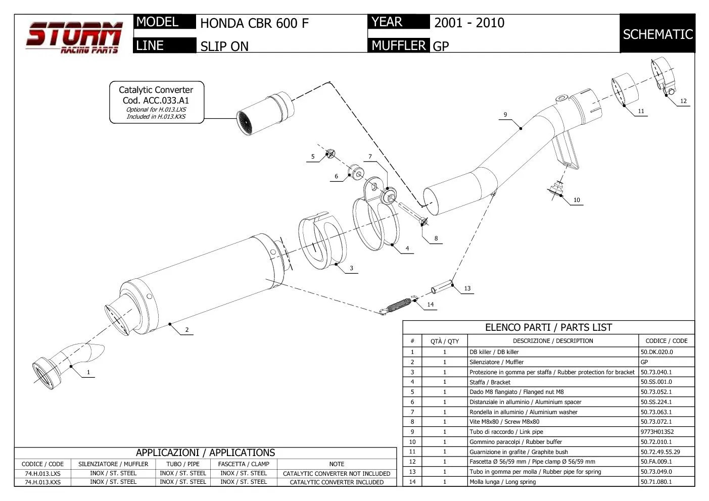 Exhaust Storm by Mivv Muffler Gp Nero Steel for Honda Cbr 600 F 2001 > 2010