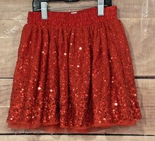 Cat Jack Girl M/7-8 Red Ruffled Sequenced Mini Skirt Elastic Waist Lined