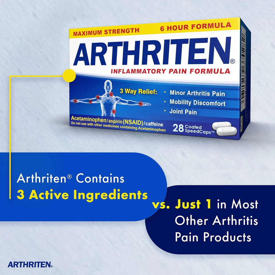 OPEN BOX Arthriten Pain Formula 28ct Aspirin Acetaminophen Caffeine EXP 01/26 - Image 2 of 4