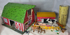 VTG 1950s Marx Happi- Time Tin Litho Farm Playset Barn, Shed, Silo  Animals