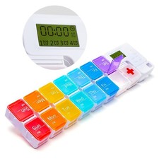 7 Day Medicine Pill Organizer, 4 14 Compartments with Alarms, Multicolor