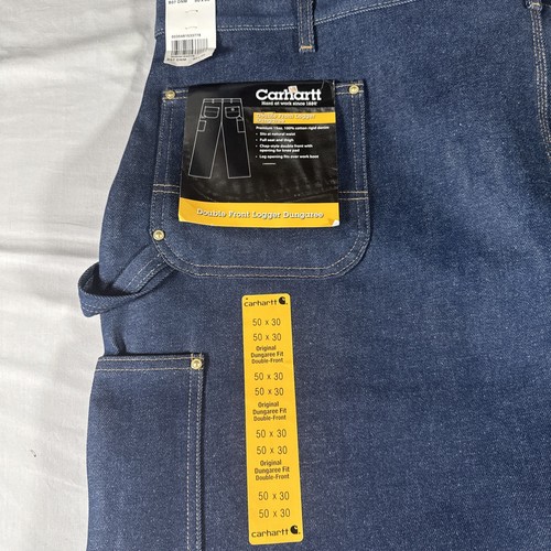 NWT Vintage Carhartt Jeans Mens 50x30 Blue Double Knee Logger Denim Dungaree - Picture 4 of 5