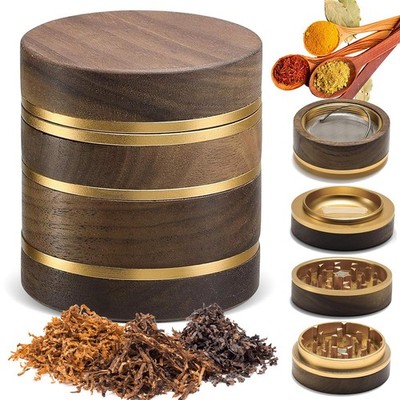 4 Ebenen Holz Design Grinder Metall Crusher für Tabak Kräuter Gewürz mit Sieb DE