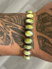 STERLING SILVER NATIVE AMERICAN SW PALOMINO TURQUOISE CLUSTER CUFF BRACELET .925