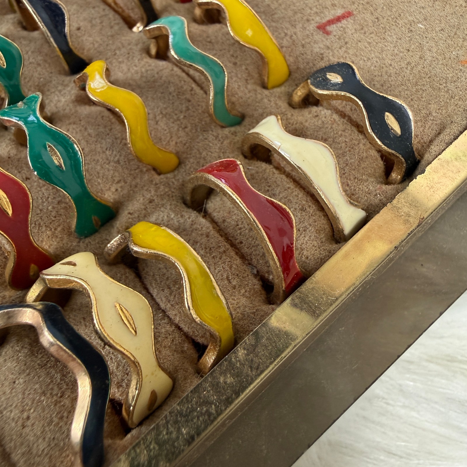 Vintage Stackable Ring Display with Enamel Colorf… - image 7