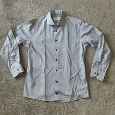 Eton Signature Twill Contemporary Dress Shirt Mens 16.5 42 Gray Geometric Formal