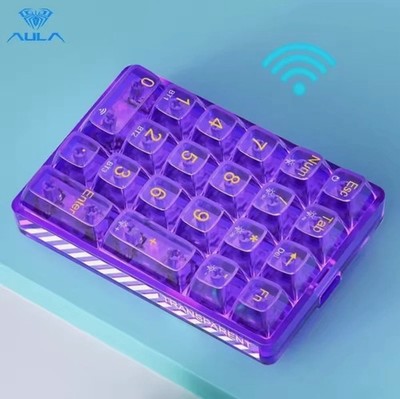 AULA 21 Key Tri-Mode Number Pad, Trans Purple Numpad Wireless Hot Swappable Mech