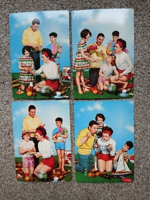 Original Vintage Retro Kitsch 1969er Postkarten Set Familie Picknick Farbfoto