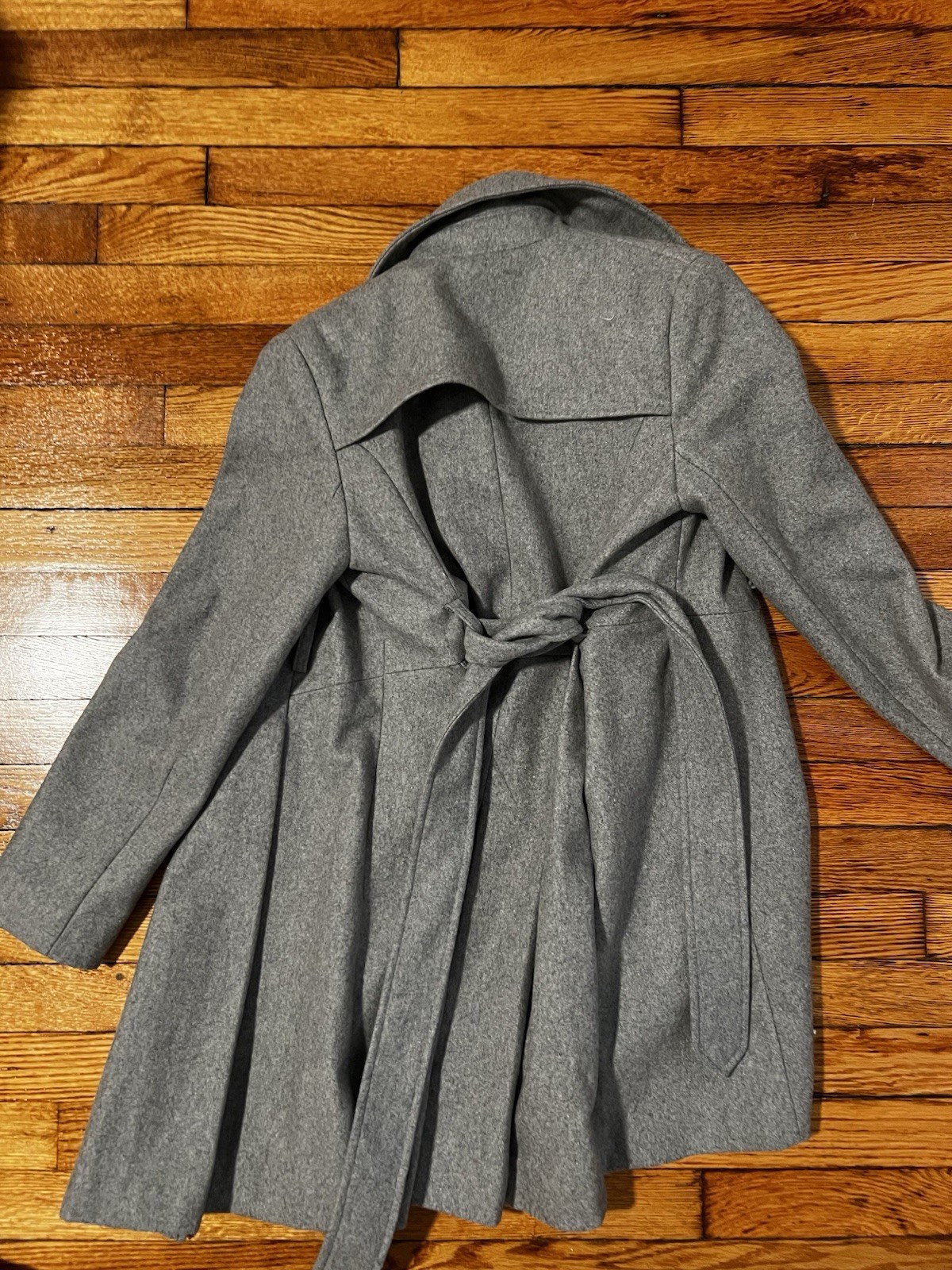 Gray Wool Belted Pea Coat Button Collared Mid-Len… - image 2