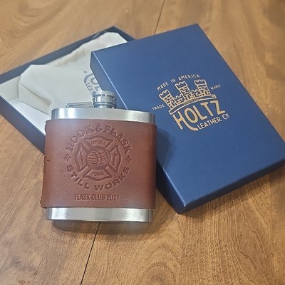 Top Shelf Flasks 6 oz Stainless Steel Hip Flask Brown Leather Wrap Screw Top