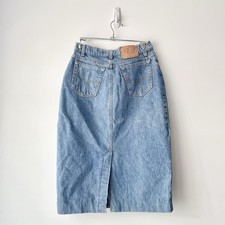 Vintage 80s Levi  s 505 Denim Blue Skirt Size 29 Made in USA Slit Midi