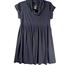 J.F.W. Black Pleated Oversized Neck Babydoll Dress L Goth Fairy Y2K