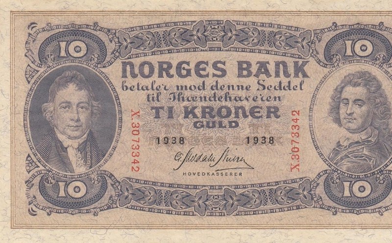 1938 NORWAY 10 KRONER **Earlier Issue / Date** "X" ~RARE~ (( GEM UNC ))