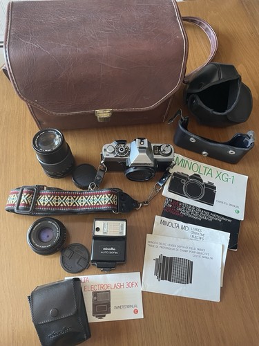 Mintola XG-1 35mm Camera Kit Lenses, Auto Flash Adapter, Manuals, Case