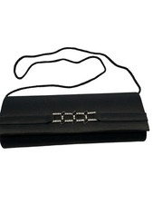 Black Satin  Rhinestone Evening Bag Convertible Clutch Wristlet