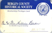 Bergen County Historical Society Membership Card 1992 Ephemera New Jersey