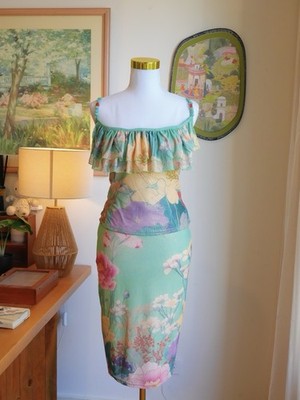 Vintage Inspired Handmade Dress Vivienne Tam Style Floral Bodycon Midi Fairycore