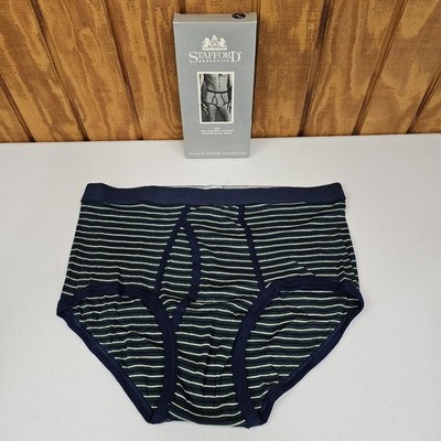 Vintage Stafford Executive Striped Basic Brief Mens Large 36-38 Green Navy NOS