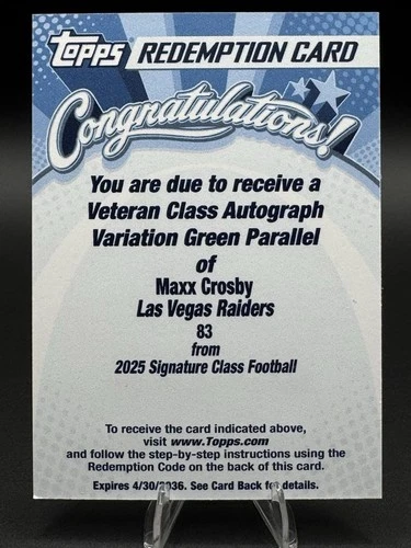 2025 Topps Signature Maxx Crosby Veteran Class Autographs (RAW)