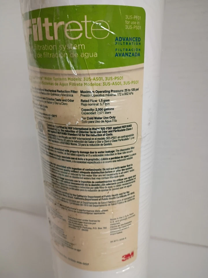 FILTRETE Advanced Under Sink Quick Change Water Filtration Filter 3US-PF01 - Image 3 of 4