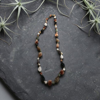 Multicolored Stone Necklace And Brass Barrel Closure And Spacers