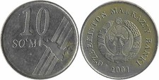 2001 Uzbekistan 10 So m Coin KM#14