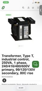 Square D Industrial Control Transformer 9070T250D50 0.25kVA 50/60Hz 480V-120V