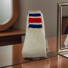 VTG Socks 22  Tube Red White Blue Stripe Orlon Acrylic Blend 80's 90's USA Made.