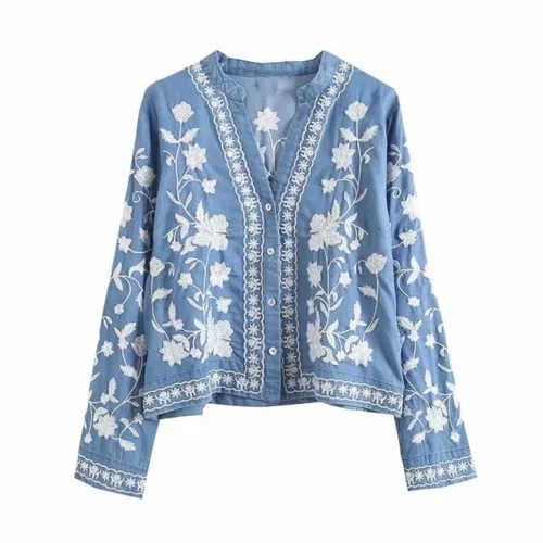 Embroidered Denim Long Sleeves Shirt Top Jacket! - Picture 9 of 12