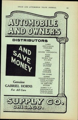 1906 PAPER AD CAR AUTO 4 PG Excelsior Parabolens Lamp Horn Light Carburetor