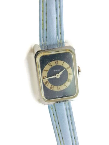Timex Wind Up New Baby Blue Leather Band Vintage Women Watch Mechanical