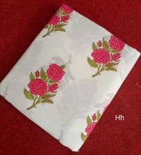 India Handmade Hand Block Pink Floral Print Soft Cotton Voile Fabric By The Yard