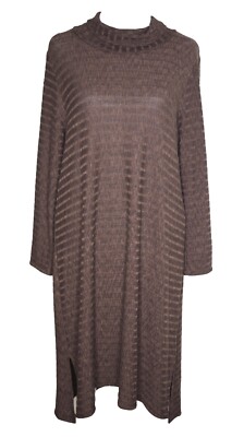 Anthropologie PUELLA XL Naeve Dress Brown Ribbed Rolled Mock Neck 3/4 Sleeve EUC