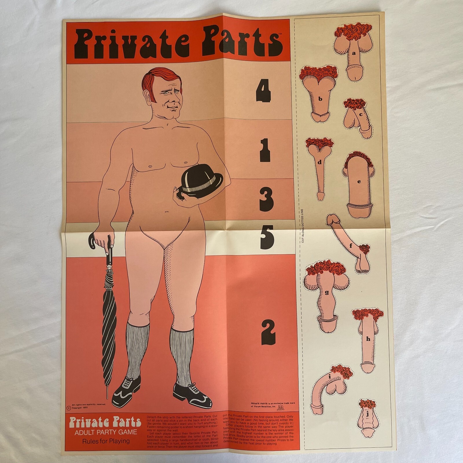 Private Parts Adult Party Game Where You "Pin The You-Know-What" 1981 Retro